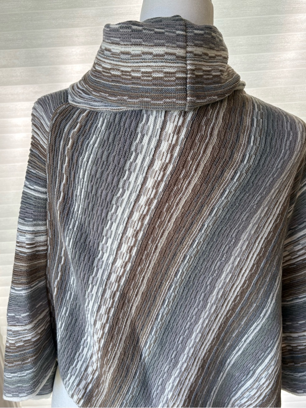 NWOT Maurices Striped Knit Cowl Neck Poncho Sweater in Neutral Tones - Picture 5 of 11